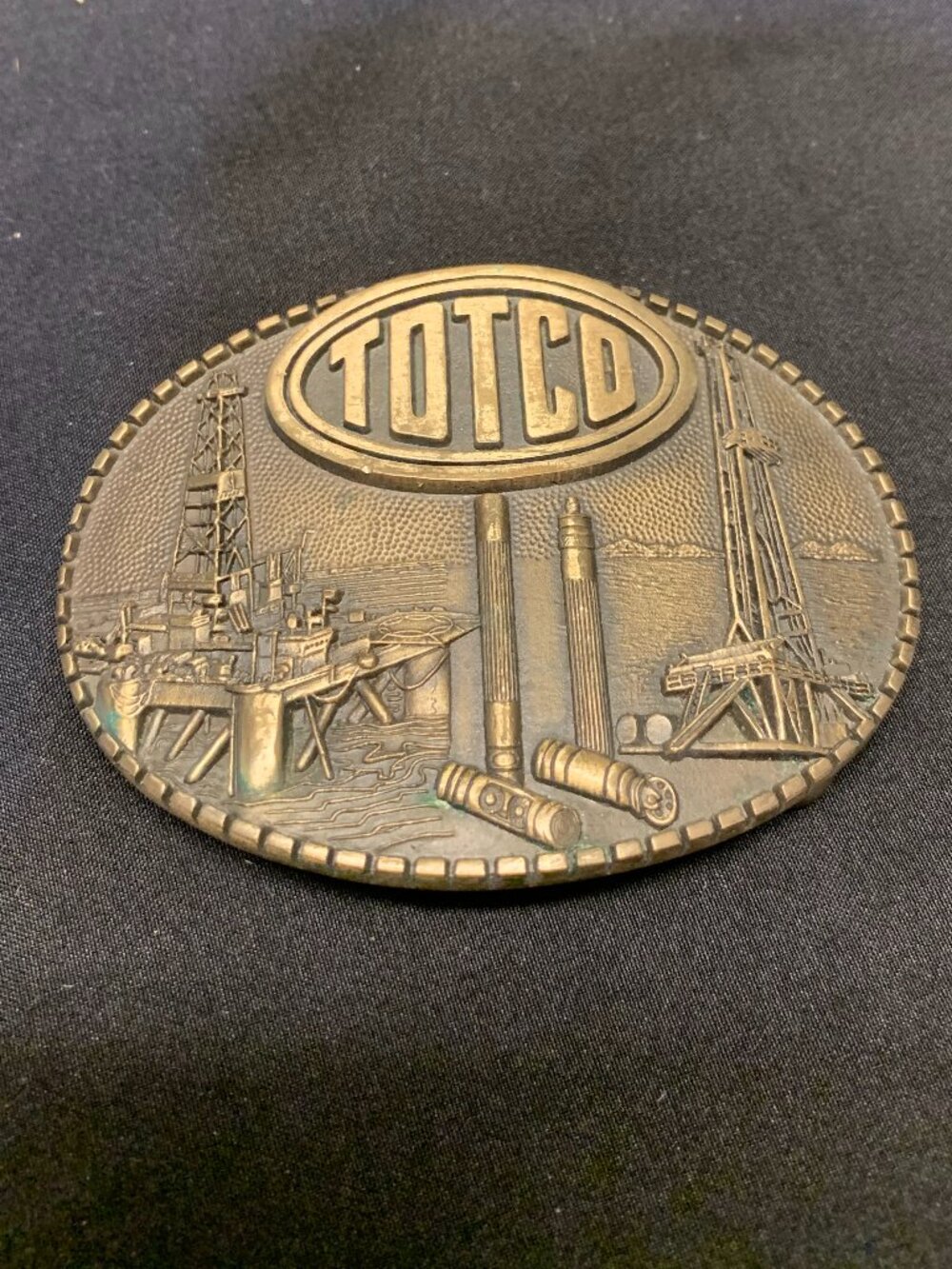 VTG 1981 ToTco Brass Belt Buckle Oil Rig Design Please inspect pictures